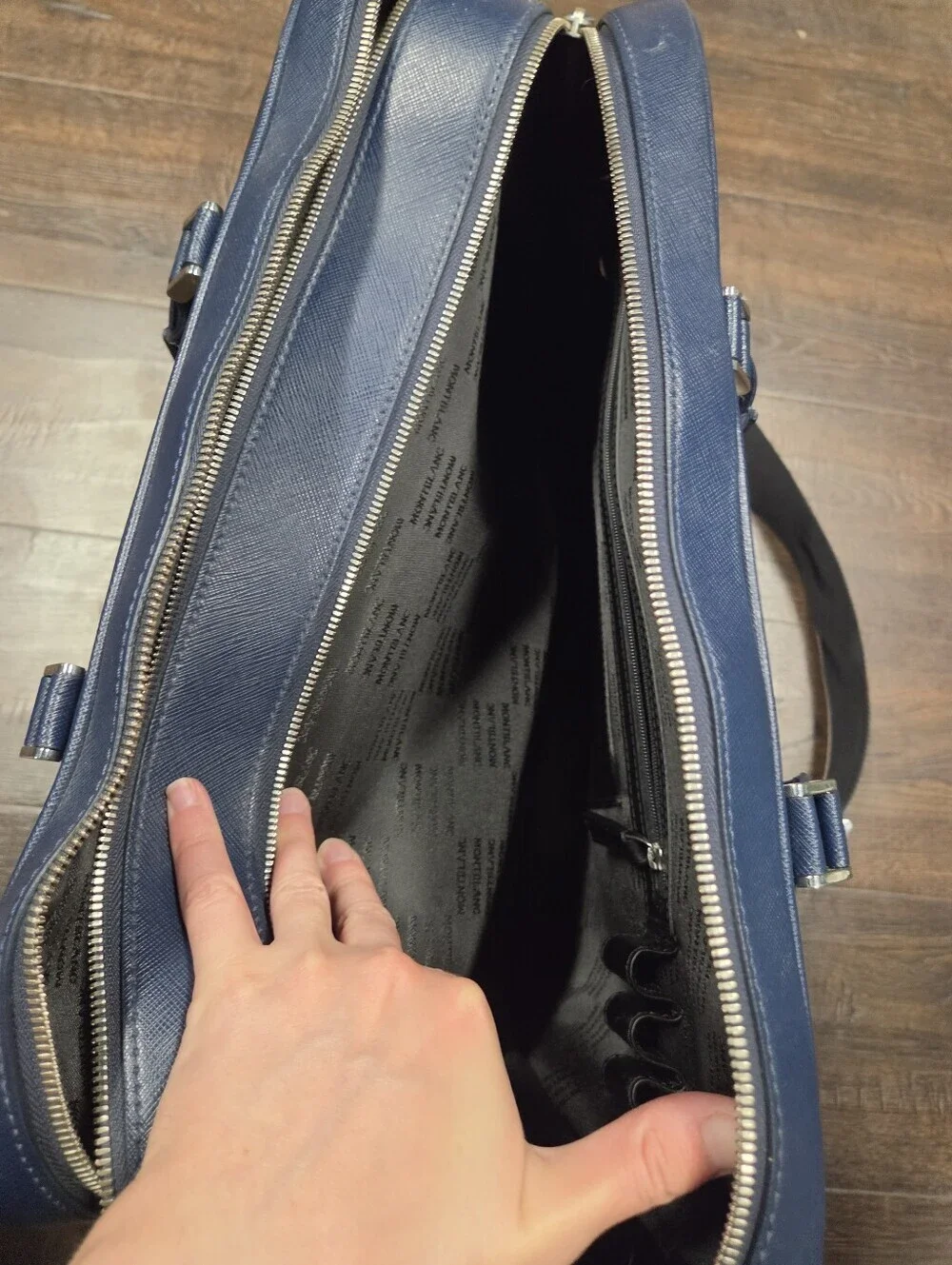 Montblanc Sartorial Large Leather Briefcase Double Zip Document Case Blue Navy